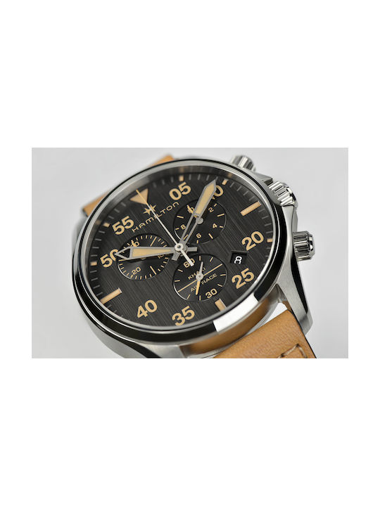 Hamilton Pilot Chronograph Ceas Baterie cu Curea de piele