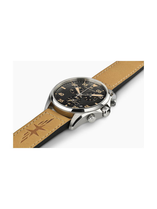 Hamilton Pilot Chronograph Часовник Хронограф Батерия с Кафяв Кожено Каишка