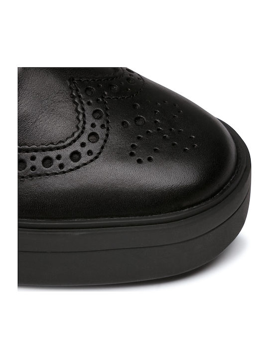 Hero Brogue Δερμάτινα Γυναικεία Oxfords σε Μαύρο Χρώμα