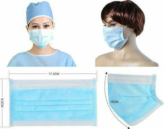 Set Chirurgische Masken 3ply 1 Gebrauch EN 149:2001+A1:2009 Schutzmaske Chirurgische Hellblau 100Stück