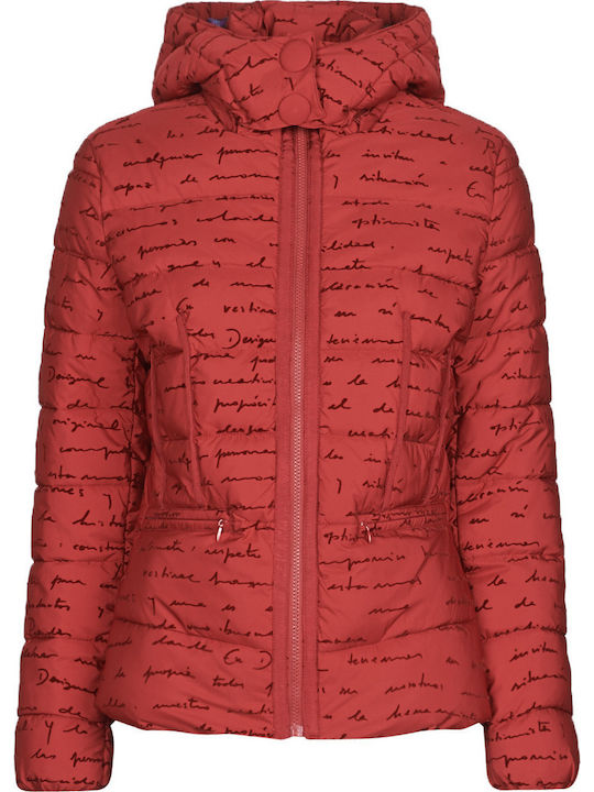 Natasha Women's Short Puffer Jacket for Winter with Hood Red