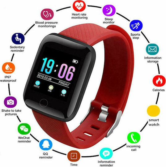 116 Plus Smartwatch with Heart Rate Monitor (Red)