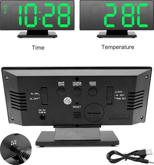 DS-3618L Tabletop Digital LED Plastic Clock with Alarm Clock Green