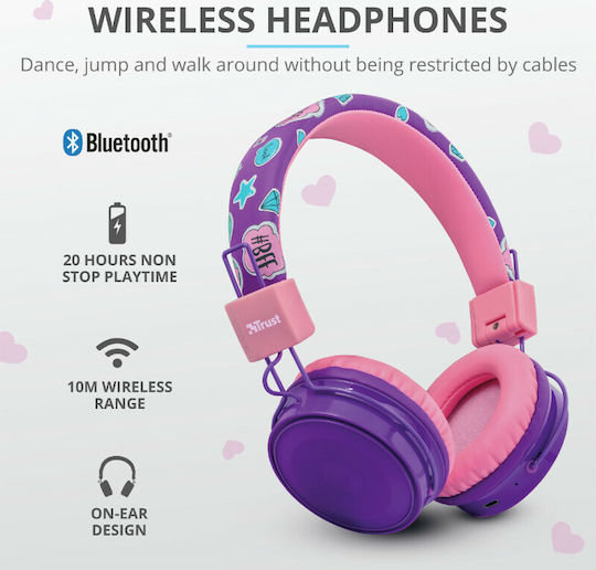 Trust Comi Bluetooth Wireless On Ear Headphones with 20 hours of Operation Purple