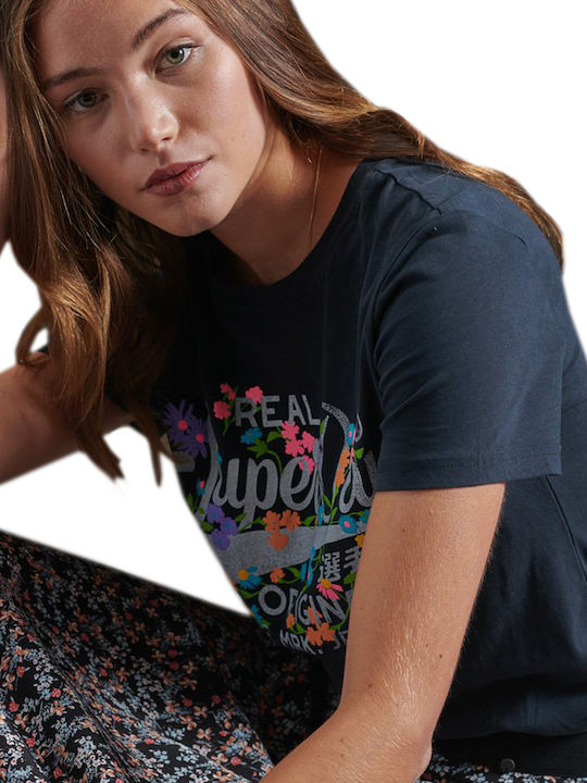 Superdry Real Originals Women's T-shirt Floral Eclipse Navy