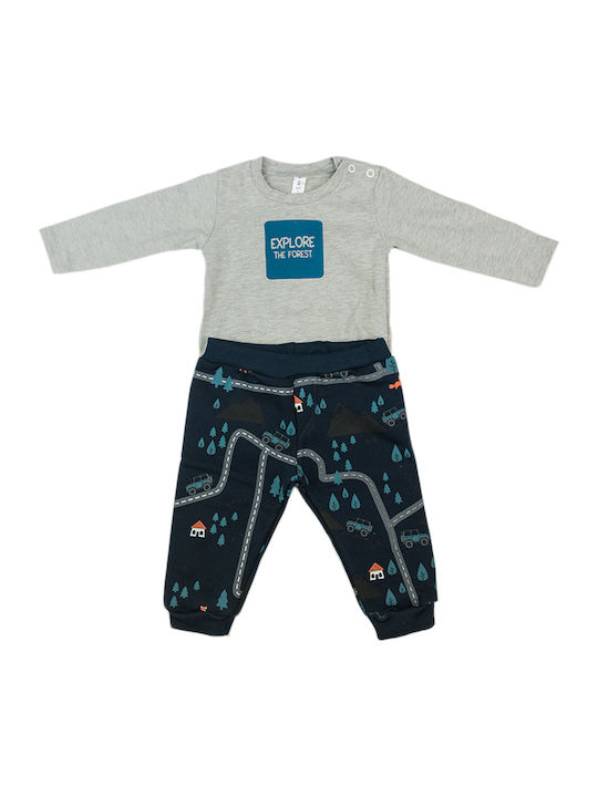 Dreams by Joyce Baby Bodysuit Set Long-Sleeved with Pants Gray