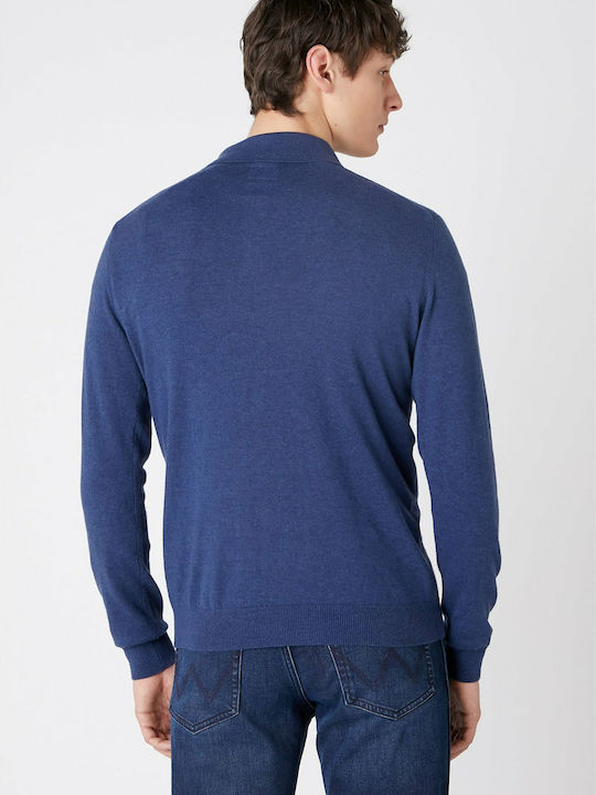 Wrangler Men's Long Sleeve Sweater Polo Blue