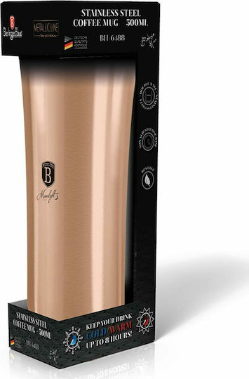 Berlinger Haus Steel Coffee Mug Glass Thermos Stainless Steel 500ml Gold with Mouthpiece