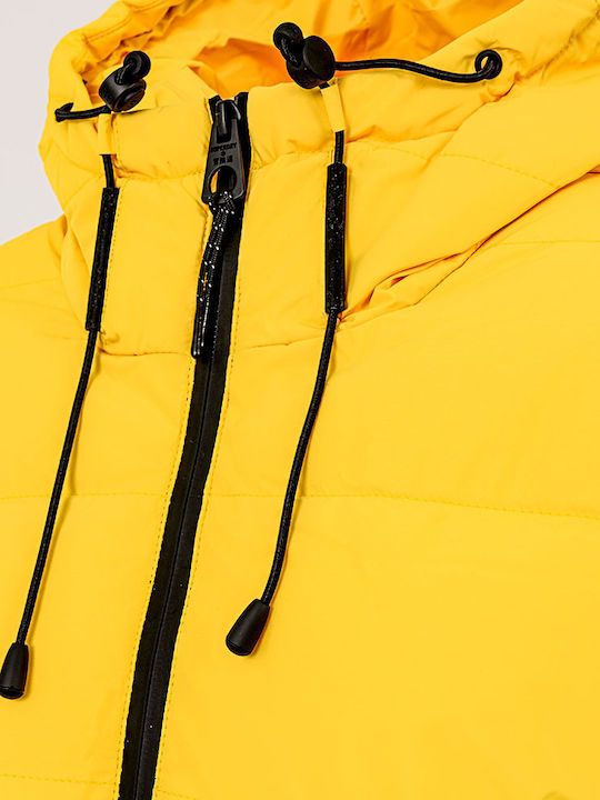 Spirit Sports Women's Short Puffer Jacket for Winter with Hood Yellow