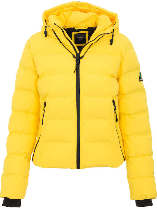 Spirit Sports Women's Short Puffer Jacket for Winter with Hood Yellow