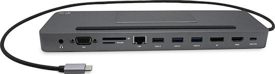i-tec USB-C Docking Station with 4K PD Ethernet and Support for 3 Monitors Gray (C31FLATDOCKPDPRO)