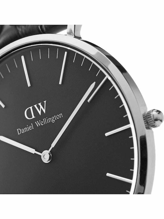 Daniel Wellington Sheffield Ανδρικό Ρολόι 40mm Μπαταρίας με Μαύρο Δερμάτινο Λουράκι