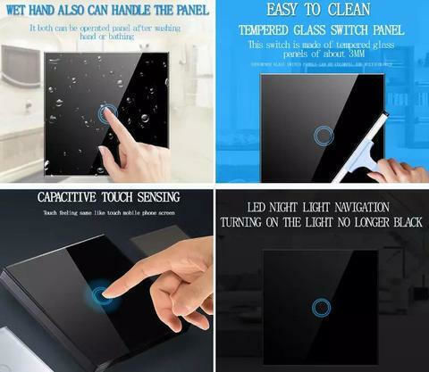 Next Systems Smart Touch Switch 3 Gangs Χωνευτός Διακόπτης Τοίχου Αφής Wi-Fi Μαύρος