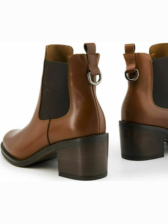 Leather Women's Chelsea Boots with Medium Heel Tabac Brown