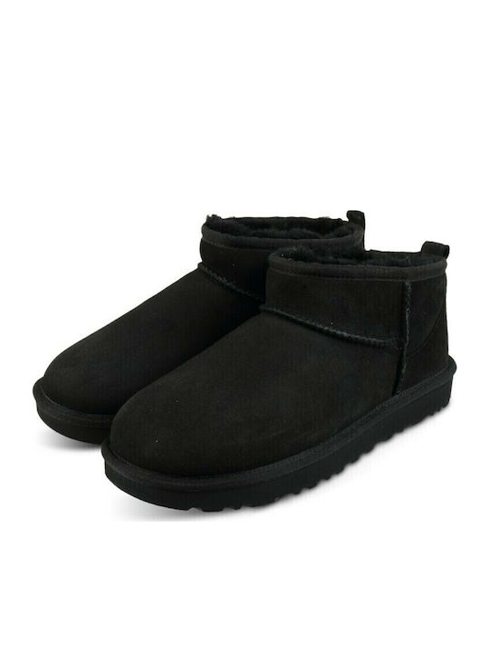 Classic Ultra Mini Suede Women's Ankle Boots with Fur Black