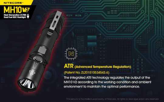 NiteCore Επαναφορτιζόμενος Φακός LED IP68 με Μέγιστη Φωτεινότητα 1200lm MH10V2