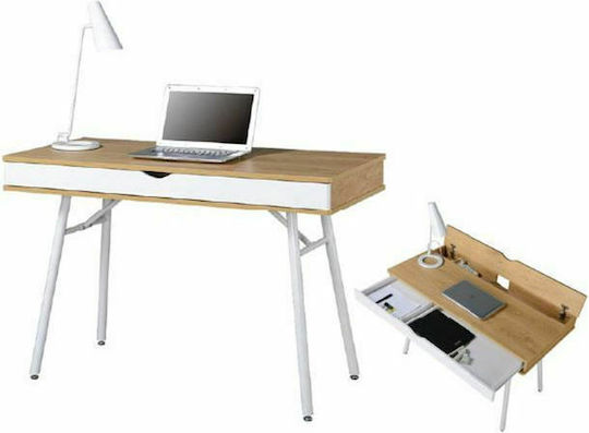 Birou Din Lemn Alb / Natural Cu Picioare Metalice 115x55x75cm EO420