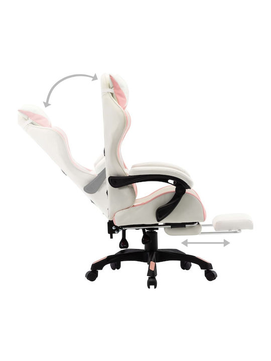 vidaXL Racing Καρέκλα Gaming Δερματίνης με Υποπόδιο Λευκό/Ροζ