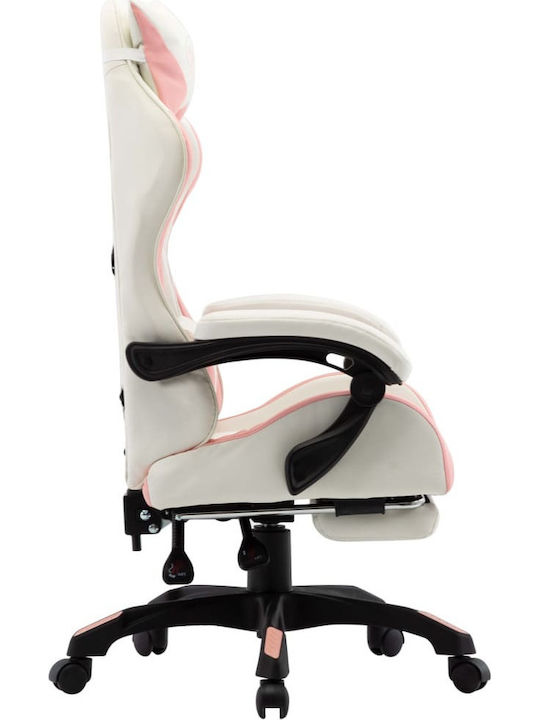 vidaXL Racing Καρέκλα Gaming Δερματίνης με Υποπόδιο Λευκό/Ροζ