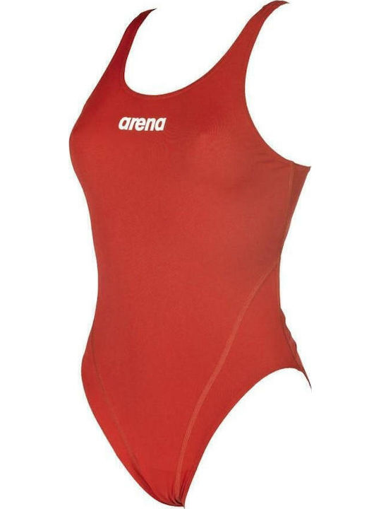 Solid Swim Tech High Athletic One-Piece Swimsuit Red