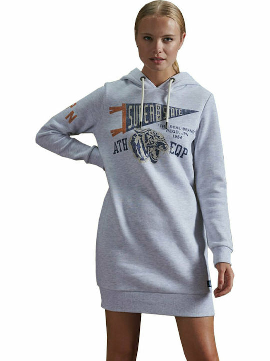 Superdry Track & Field Mini Athletic Dress Long Sleeve with Hood Gray