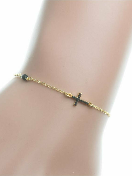 Distinctive bracelet made of gold plated silver with cross and cubic zirconia stones