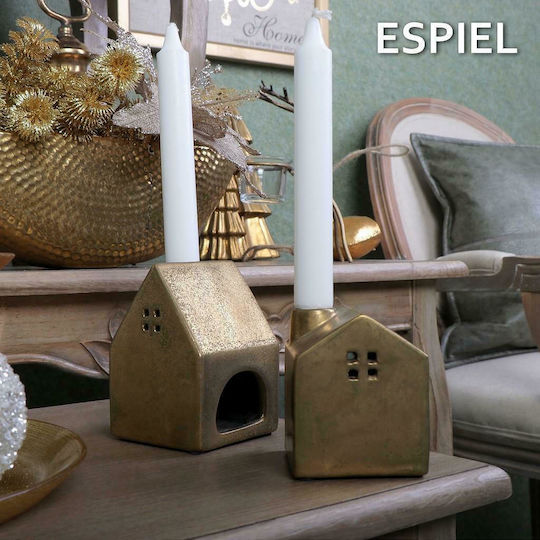 Espiel Christmas Ceramic Gold Candlestick 11.5x8cm