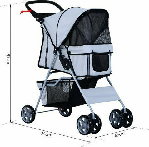 Pawhut Stroller Waterproof Dog/Cat Carrying Gray Stroller for 15kg Pets L75xW97xH45cm