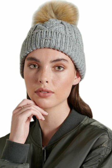 Lannah Pom Pom Beanie Frauen Beanie mit Strickmuster in Gray Farbe