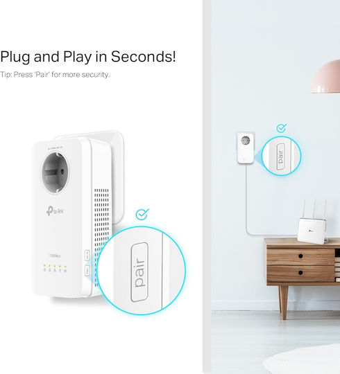 TP-LINK TL-WPA8631P KIT v3 Powerline Double Wi‑Fi 5 with Passthrough Socket and 3 Gigabit Ethernet Ports
