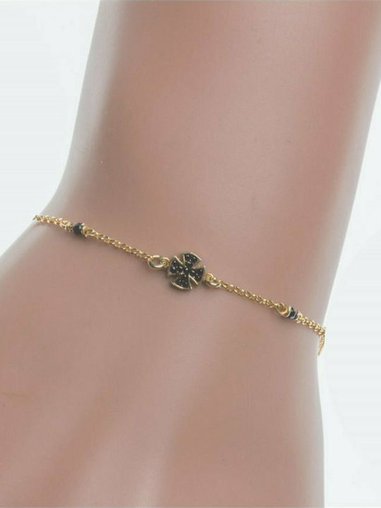 Gold plated silver bracelet with cross and cubic zirconia stones