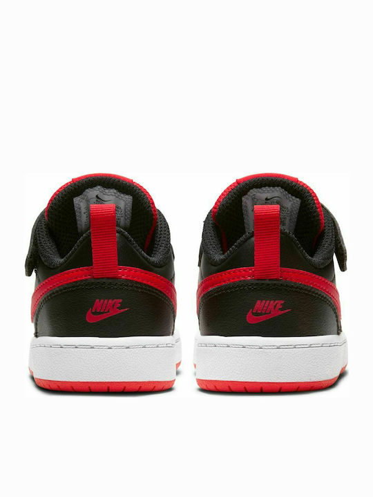 Court Borough Low 2 Kids Sports Shoes with Hoop & Loop Closure Black White University Red