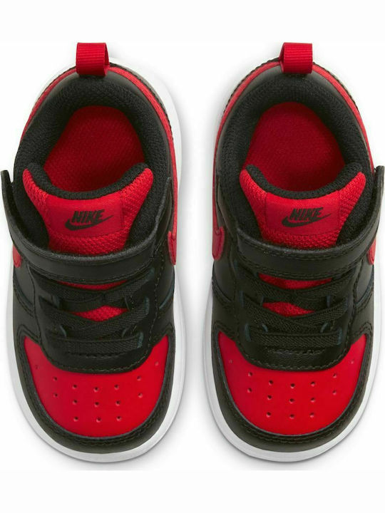 Court Borough Low 2 Kids Sports Shoes with Hoop & Loop Closure Black White University Red