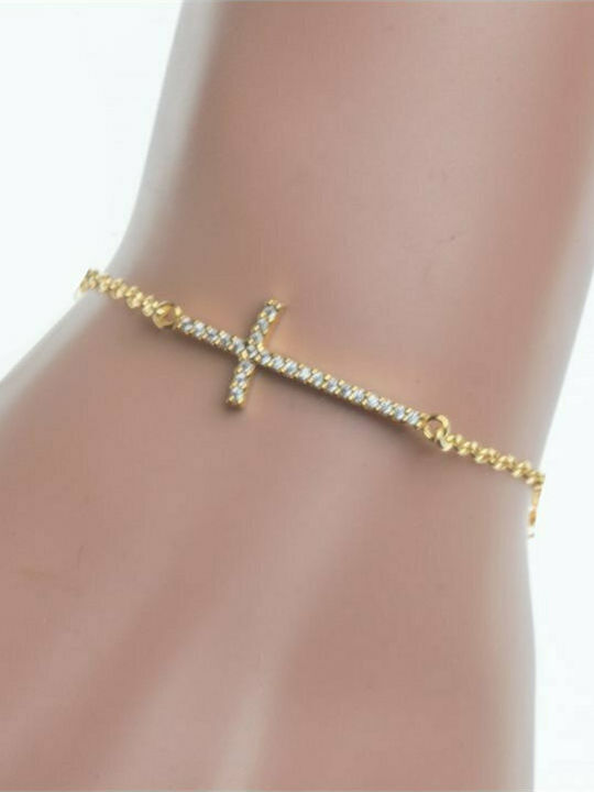 Gold plated silver bracelet with cross and cubic zirconia stones