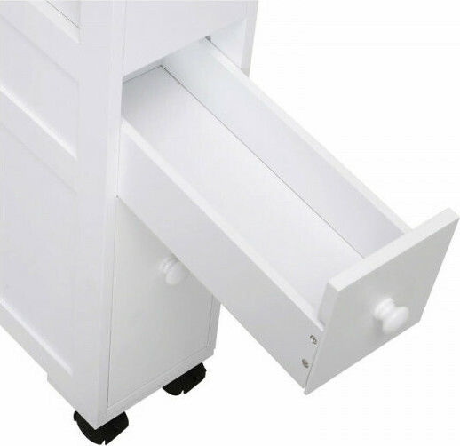 HomCom Wheeled Wooden Bathroom Furniture Bathroom Cabinet L52xW16xH71cm White