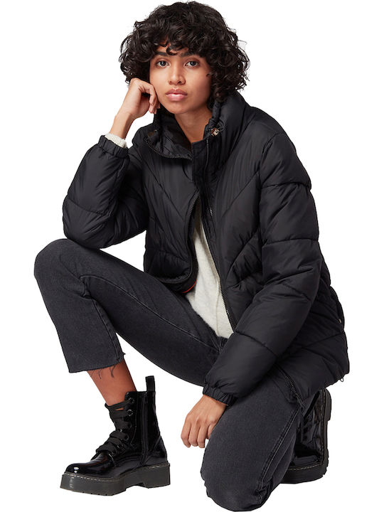 Women's Short Puffer Jacket for Winter Black