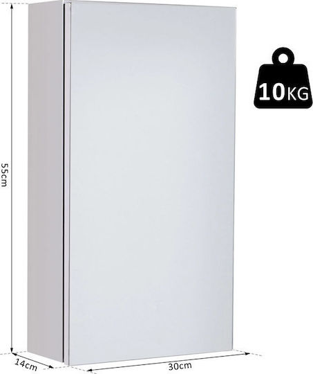 HomCom Rechteckiger Badezimmerspiegel aus Edelstahl mit Schrank 30x55cm