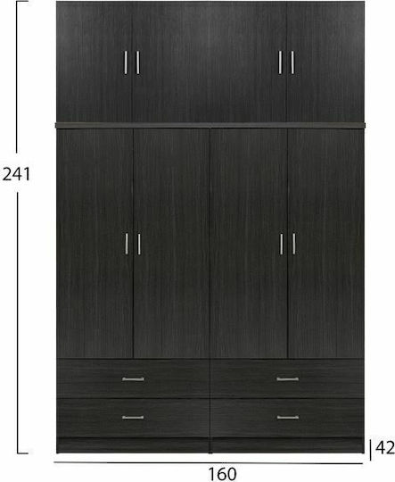 Τετράφυλλη Ντουλάπα με Πατάρι 160x42x241cm Zebrano 2τμχ