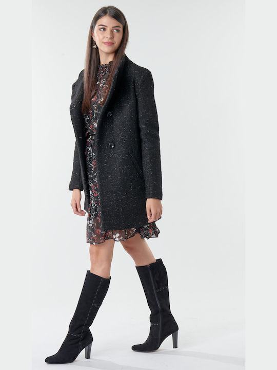 Women's Short Coat with Buttons Black