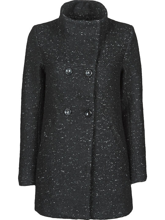 Women's Short Coat with Buttons Black