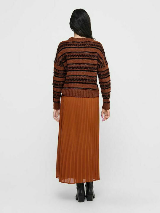 Only Women's Long Sleeve Sweater Striped Red Ochre