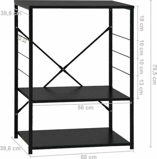 vidaXL Wooden Kitchen Rack 3 Tiers Black 60x39.6x79.5cm