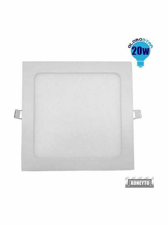 GloboStar Square Recessed LED Panel 20W with Warm White Light 3000K 23x23cm