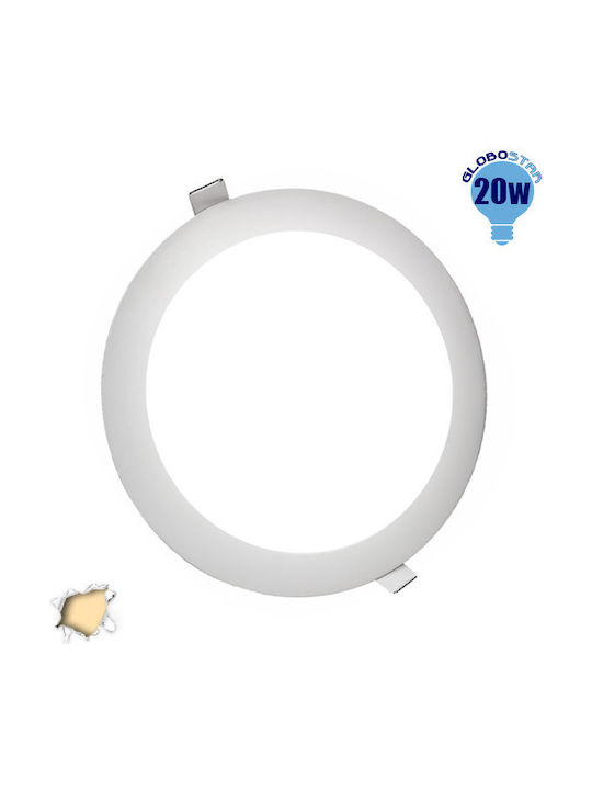 GloboStar Round Recessed LED Panel 20W with Warm White Light 3000K 23cm