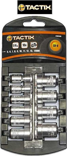 Tactix Nüsse Sechskant mit Vierkant-Antrieb 1/4" Set 10Stück