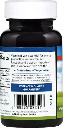 Carlson Labs Vitamin B-2 Витамин за здравето на Нервната система 100мг 100 Таблетки