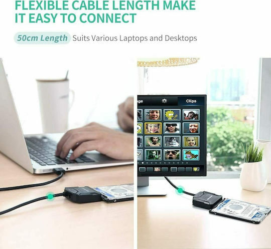 Ugreen 20611 Адаптер SATA към USB 3.0 5Gbps за Трансфер на Данни HDD SSD Черен