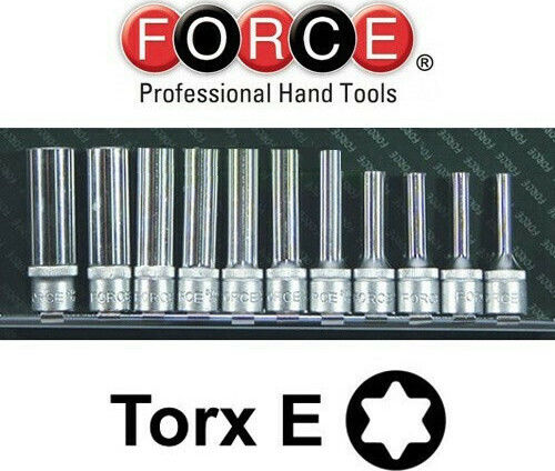 Force Socket Torx Long with Square Drive 3/8" Size E18 / E12 / E14 / E7 / E18 / E12 / E14 / E7 / E6 / E16 / E16 / E5 / E4 / E10 / E11 / E8