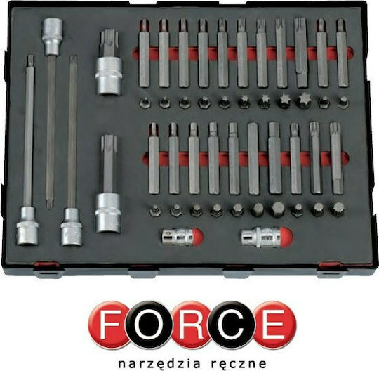 Force Set Bits & Sockets 1/2" Allen & Torx Long Walnut with Allen Head and Socket 1/2'' H10 / H12 / H5 / H6 / H7 / H8x100mm / 200mm / 75mm / 30mm 49pcs