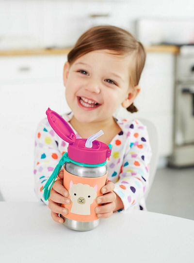 Skip Hop Kids Water Bottle Stainless Steel with Straw Pink 350ml